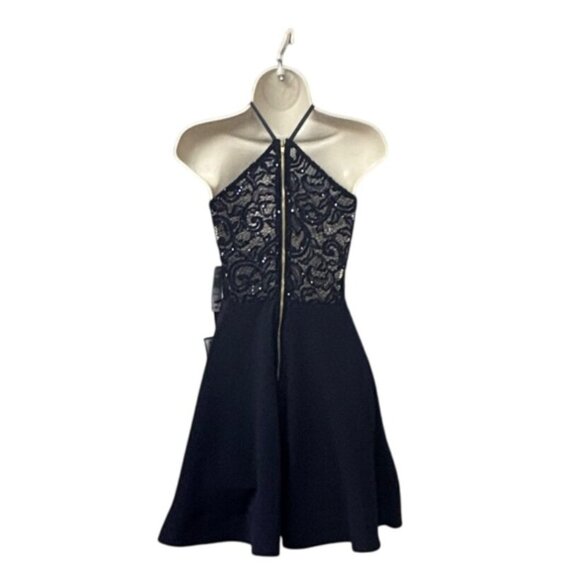 Sequin Hearts Juniors' Sequined Lace-Back Scuba Dress, Navy, Sz 1 - Picture 12 of 12